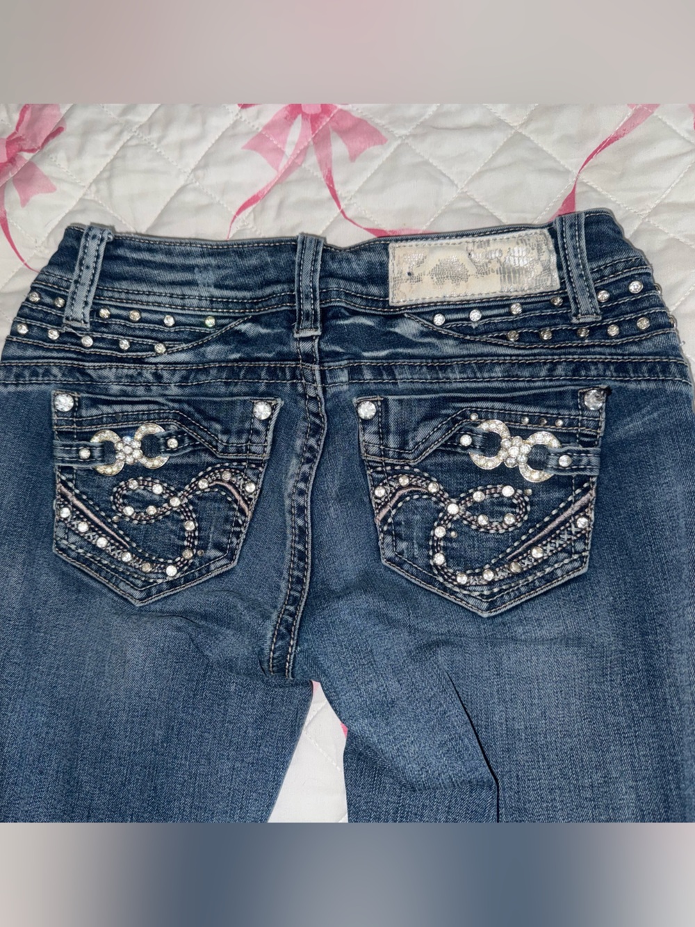 L.A. Idol USA navy blue Low rise skinny jeans with rhinestone embellishments